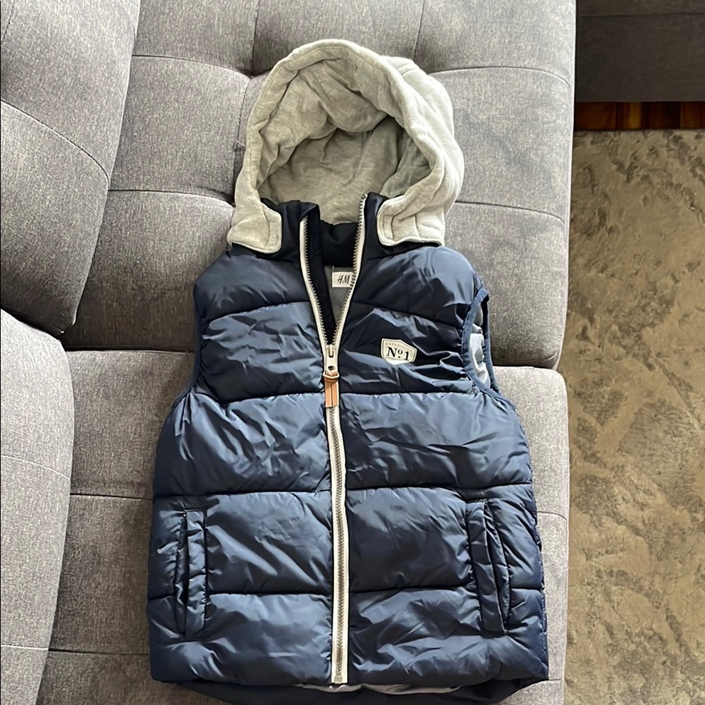H&M Dark Blue Puffer Vest with Gray Lining